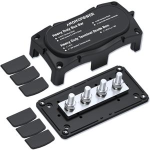 300A Busbar 12-48V DC Heavy Duty Copper Power Distribution Block 4 X M8 (5/16") Terminals Studs 8 Srews with Waterproof Cover Battery Bus Bar for Automotive RV Marine Truc Solar Systemk(Black)
