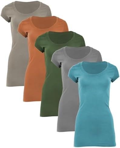 Sexy Basics Womens Cotton Stretch Scoop Neck Short Sleeve Extra Long T Shirt - Multi Packs, L