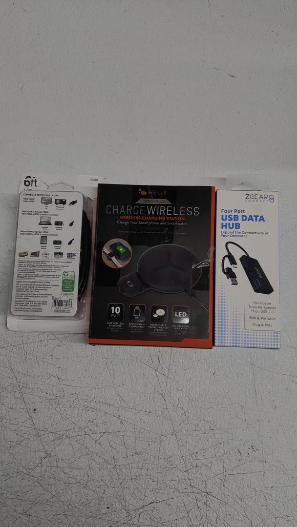 ZGear Four Port USB Data Hub, Helix Chargeing Wireless Station LED 10Watts, and 6FT Universal HDMI Kit