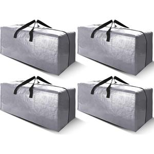 Cosy Family 4 Pack Heavy Duty Extra Large Moving Bags with Backpack Straps - Strong Handles & Zippers, Storage Totes For Space Saving, Fold Flat, Alternative to Moving Box (X-Large-Set of 4, Silver)
