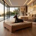 Elevated Wood Dog Bed Frame with Foam Mattress, WalnutPattern, L