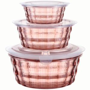 Taiuloo 3-Piece Salad Bowls with Lids, BPA Free Plastic Meal Prep Containers To Go for Lunch, Kitchen Food Storage & Serving Bowls for Salad, Snack, Fruit, Veggie, Pink