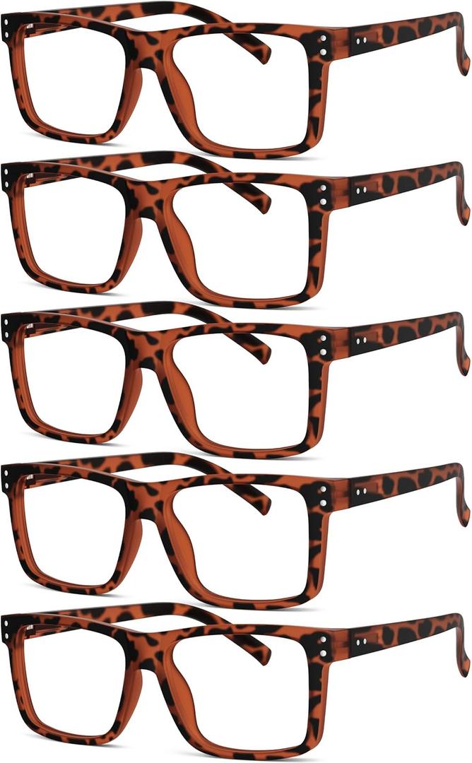 Eyekepper 5-pack Oversized Reading Glasses Square Large Frame Readers for Men and Women - Tortoise +1.50