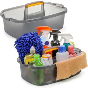 TOPZEA 2 Pack Cleaning Supplies Caddy, Plastic Large Cleaning Supply Storage Bucket with Handle, Portable Shower Tote Caddy Household Tools Organizer Baskets for Bathroom, Kitchen Under Sink