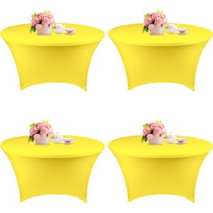 4 Pack 5FT Round Spandex Tablecloth 60 Inch Yellow Stretchable Table Cover Washable and Wrinkle Resistant Table Cloth, Fitted Round Table for Wedding, Banquet, Birthday, Party, Restaurant (Yellow)
