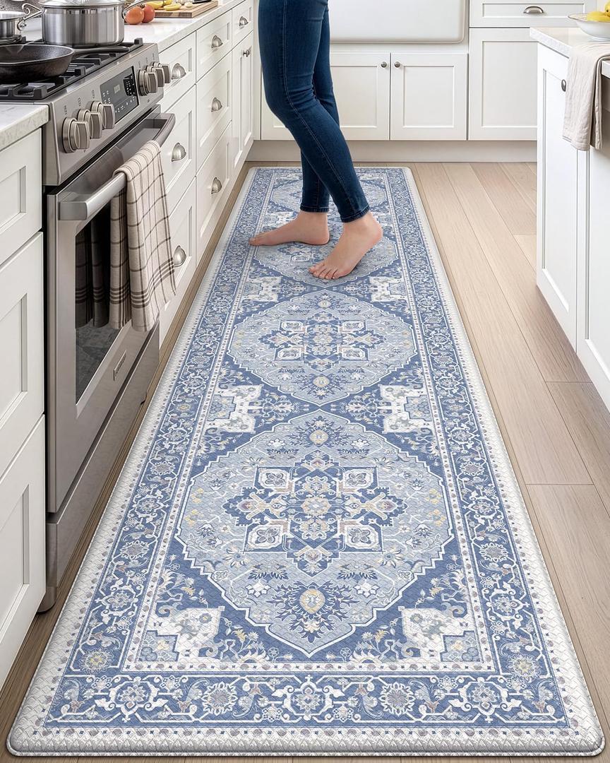 DEXI Kitchen Floor Mats Cushioned Anti Fatigue Runner Rug, Light Blue | 23x107 Soft Comfort Memory Foam, Easy Care, Waterproof, Standing Padded for Front Sink Laundry Office Farmhouse