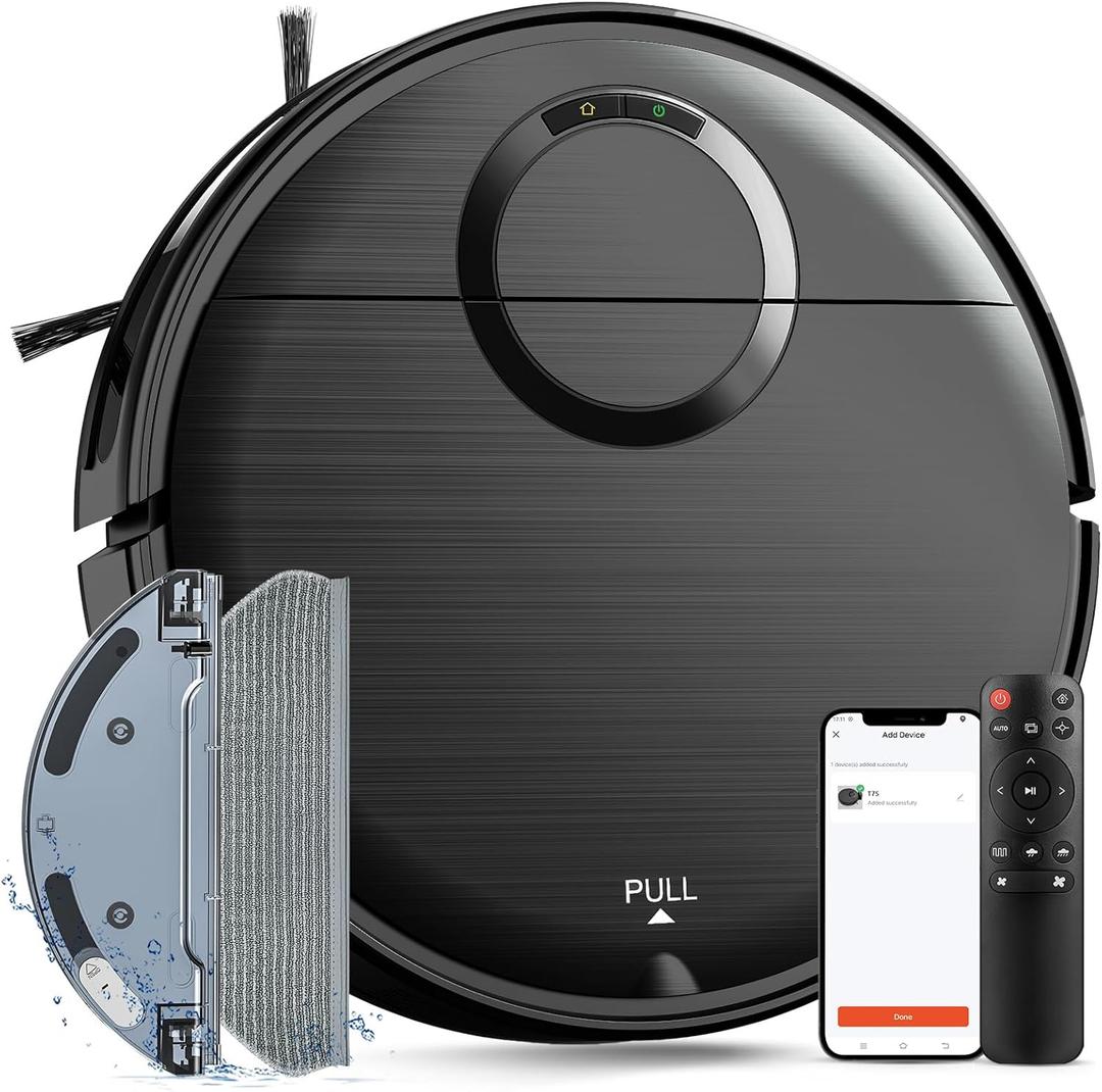 Robot Vacuum and Mop Combo, 2 in 1 Automatic Vacuum and Mop Robot with Schedule, Wi-Fi/App/Remote, Max Suction 2000Pa, Self-Charging, Slim, Ideal for Hard Floor, Pet Hair, Low-Pile Carpet