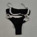 HYTENSUN Women's Bandeau Cheeky Bikini Colorblock Square Neck High Cut Swimsuits Two Pieces Bathing Suits (151 Black, Smal)