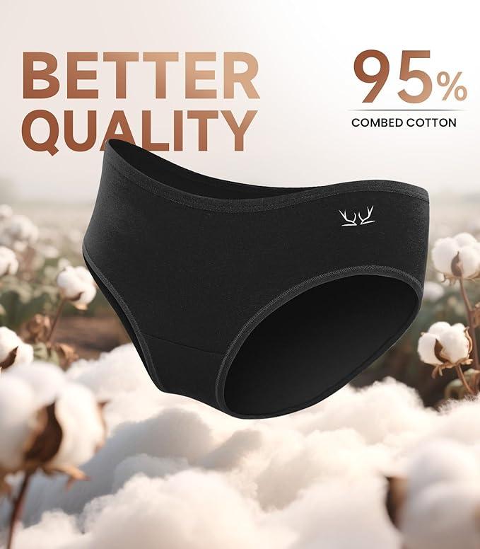 Womens Cotton Underwear, Hi-Cut Soft Breathable Briefs, Ladies Stretch Underwear Panties 5 Pack Regular & Plus Size, 2XL