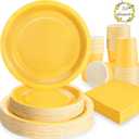 200Pcs Yellow Birthday Decorations, Yellow Plates and Napkins Party Supplies Serves 50, Yellow Paper Plates for Bee Sun Sunshine Baby Shower Easter Mardi Gras Spring Summer Party Decorations
