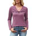 Quatrefox T Shirts Long Sleeve for Women V Neck Tees Fashion Loose Tops Casual Fall Outfits Clothes Beach 2025 Trendy XL