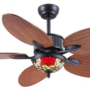 50 Inch Outdoor Waterproof Ceiling Fan with Light and Remote Control  Tropical Ceiling Fan with Palm Leaf Blades, LED Dimmable 6-Speed Settings, Tiffany Fan Light Fixture for Outdoor Patio, Gazebo