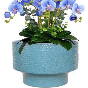 Ceramic Planters 13 Inch, Honeycomb Ceramic Pots for Plants Indoor Outdoor, Round Plant Pot with Drainage Hole, Large Planter Flower Pot, Reactive Glaze Blue