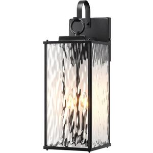 Sparluvix Large Outdoor Light Fixture 17 Inch, 2-Light Candelabra Water Ripple Glass Outdoor Porch Lantern for House IP65 Waterproof Exterior Wall Sconce Outside Lamp Coach Light Patio 1 Pack, E12