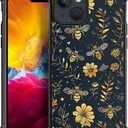 Compatible with iPhone 15 Plus Case,Vintage Yellow Bee Floral Amazing Pattern Design Shockproof Anti-Scratch Hard PC Back Case for iPhone 15 Plus