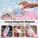 2 x for iPhone 15 Pro Max case, Compatible with MagSafe, Luxury Plating Heart Pattern Design, Full Camera Lens Protector Soft TPU Protective Phone Case for Women Girls 6.7" (Pink)