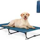 Folding Raised Dog Cot, Large Outdoor Elevated Dog Bed, Cooling Chew Proof Pet Cots Bed, Portable, Heavy Duty Up to 160 lbs, Pet Cot for Camping, Home, Dark Blue, 43"x27"x7"