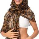 Leopard Print Shawls and Wraps for Women's Cheetah Hijab Scarf Voile Sheer Beach Scarves Sunscreen Head Shawl (Dark Brown)