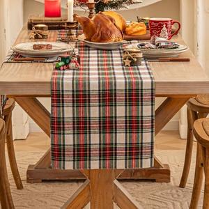 Red White Plaid Christmas Table Runner, Winter Holiday Table Runners 72 inches Long Xmas Decorations Indoor Outdoor Farmhouse Home Kitchen Dining Party Decor