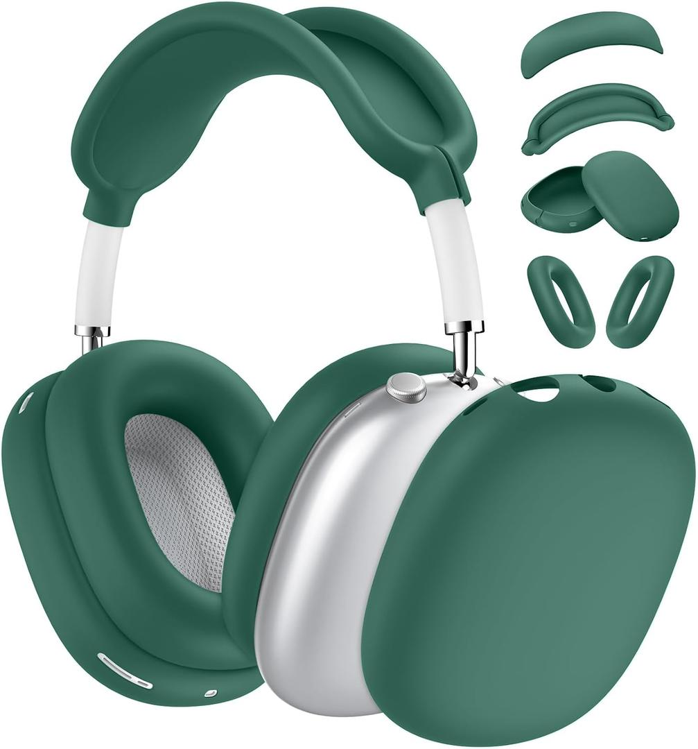 Case for Airpods Max Headphones, Ear Pad Case Cover/Ear Cups Cover/Headband Cover for AirPods Max 2 & 1 (USB-C/Lightning) (2026/2024/2020), Silicone for Apple Airpod Max 2,Accessories Cases,Deep Green