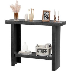 Modern Console Tables with Storage, Narrow Entryway Table for Hallway, Behind The Couch Sofa, Entrance Table with Shelves for Living Room, Foyer, Black