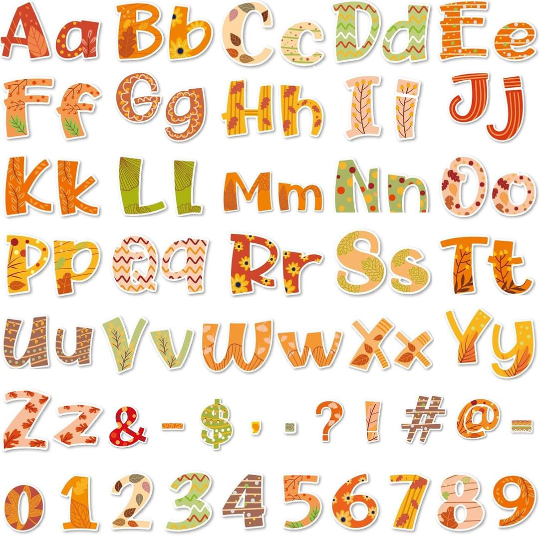 150 Pcs 7 Inch Bulletin Board Letters Combo Set - Colorful Alphabet Cutout Letter Number with 300 Pcs Adhesive Dots, Chalkboard Classroom Letters for Home School Decor (Fall Color)