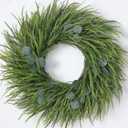 26" Artificial Saw Grass Wreath for Front Door, Lifelike Faux Saw Grass Wreath with Fake Eucalyptus Spring Summer Greenery for Wall Window Fireplace Farmhouse Home Outside Decoration