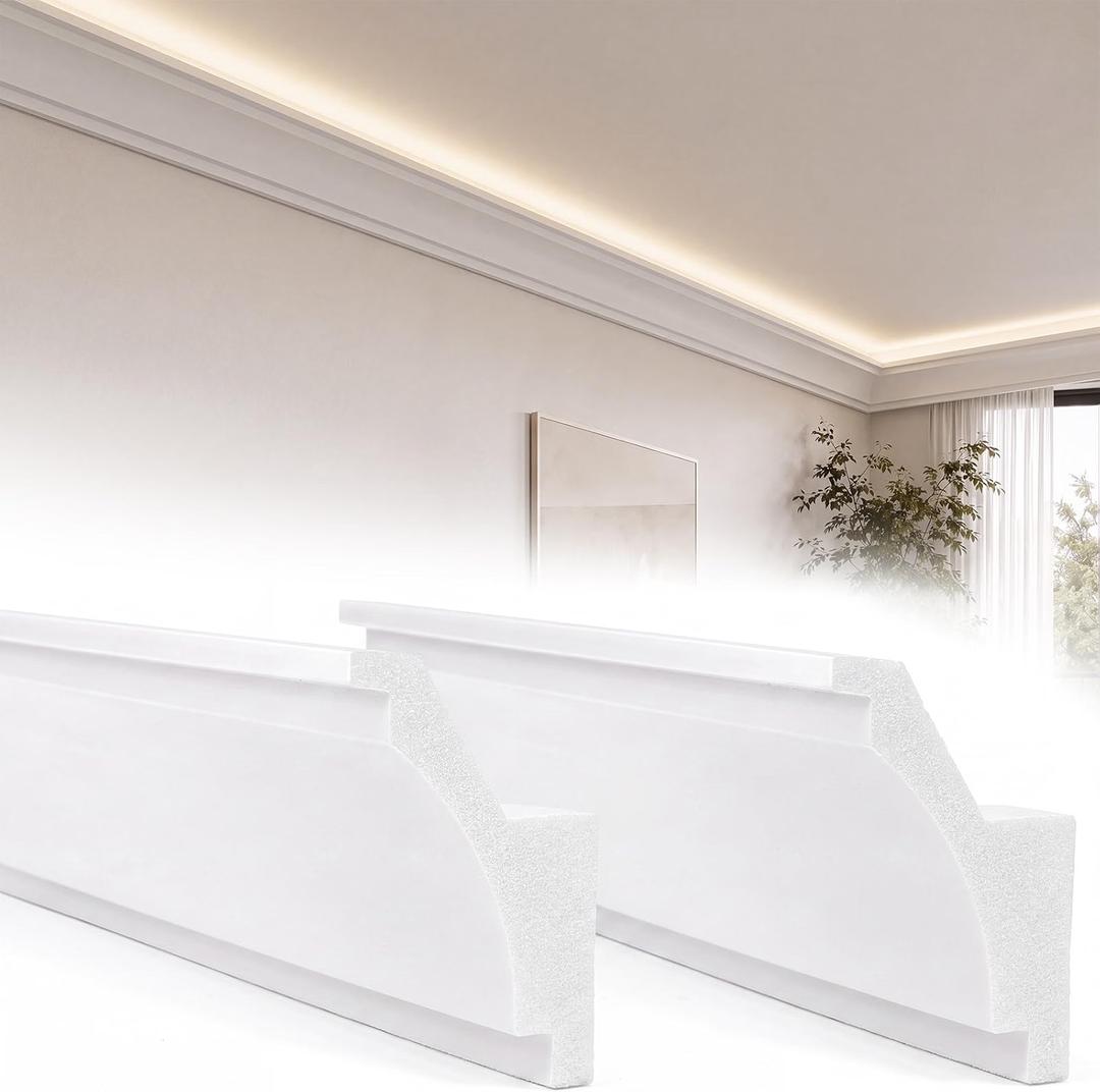 Pushglossy 9 PC 47.2"(Total 35.4ft) Ceiling Crown Molding with LED Duct Kit