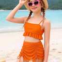 Girls 3 Piece Bathing Suit Set, Ruffle Cami Tankini Top with Swim Skirt and Bikini Bottom, Girls Swimwear for Beach,Ages 13-16 (Orange)