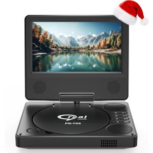 9.5" Portable DVD Player with 7.5" Swivel Display Screen, 5-Hour Built-in Rechargeable Battery, Car DVD Player,Supports SD Card/USB/CD/DVD and Multiple Disc Formats, High Volume Speaker