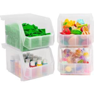ReadySpace Plastic Containers for Organizing and Storage Bins for Drawers, Desks, Office Organization, and Garage, Stackable Bins, Medium-Tall (7" x 11" x 8"), 4-Pack, Black