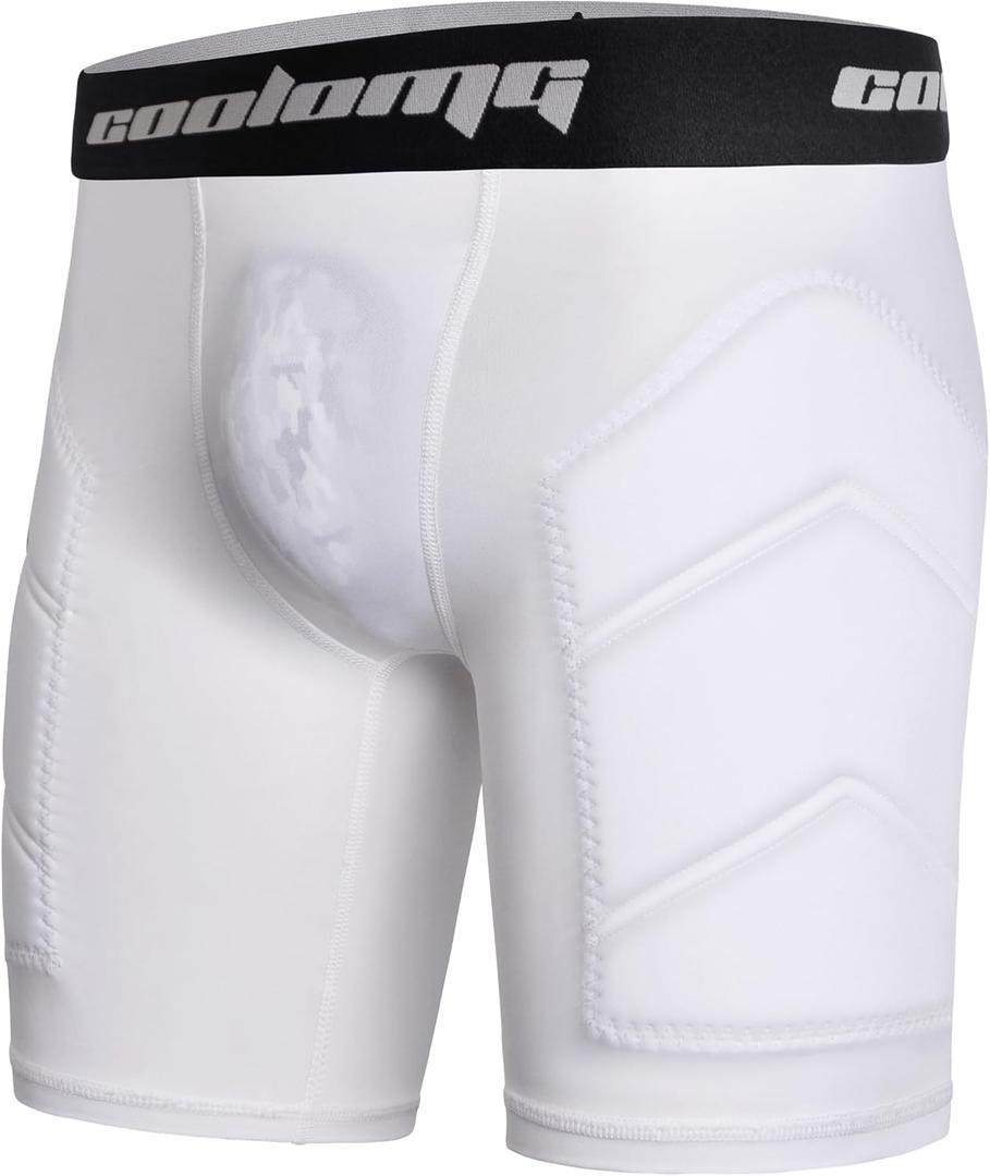 COOLOMG Youth Boys Baseball Sliding Shorts with Cup Pocket (NO Cup) Padded Compression Underwear White XS