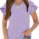 2 x Arshiner Girls T Shirts Double Layer Ruffle Short Sleeve Casual V Neck Kids Summer Tops Blouse Tee, 130 (Purple)