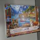 500 Piece Puzzles for Adults Clearance, Seaside Landscape Colorful Houses Window Cats Scenes Challenging Art Puzzle for Gifts Party Games Family Fun, 23" X 15" Dust Free