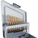 Cobalt Left Hand Drill Bit Set, 13Pcs M35 High Speed Steel Jobber Length Drill Bit Kit for Hardened Metal, Stainless Steel, Cast Iron, Wood and Plastic, with Index Storage Case, 1/16"-1/4"