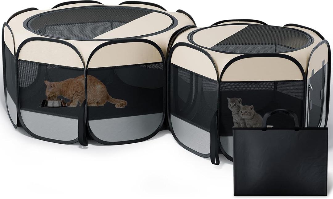 Cat Playpen, 60"x 24" Large Portable Puppy Playpen, 2-Room Foldable Dog Playpen for Indoor Outdoor Dogs, Cats, Small Animals with Carrying Case