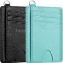 EcoVision Slim Minimalist Front Pocket Wallet, RFID Blocking Credit Card Holder Wallet with Detachable D-Shackle for Men Women (Litchi Black & Ocean Blue)