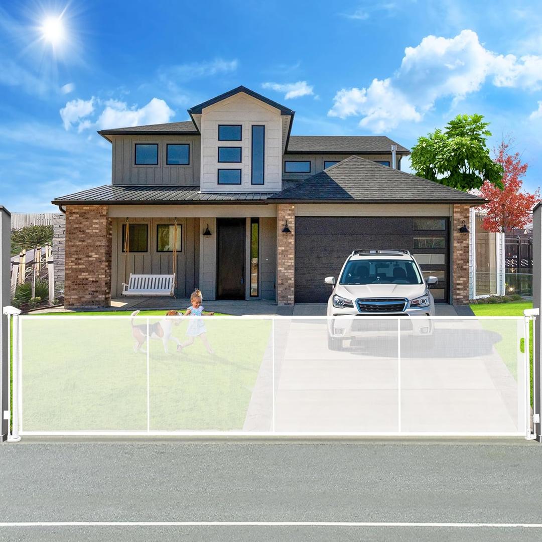 160" Retractable Baby Gates Extra Wide Dog Gate, Long Child Safety Gate, 37" Tall Toddler Pet Gate Mesh Gate with Reinforced Strips for Doorways, Stairs, Hallways, Outdoor & Indoor Large Openings (White)