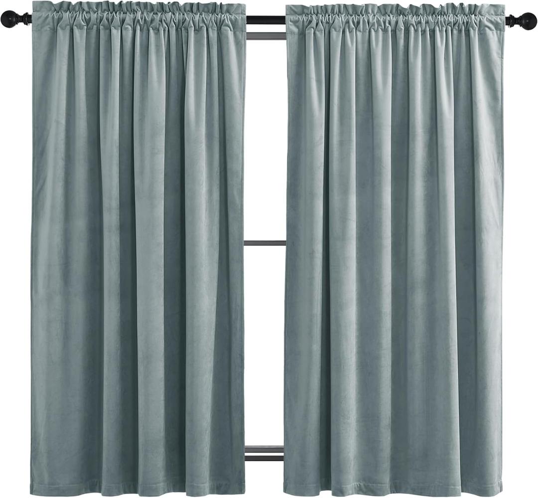 NICETOWN Greyish Blue Velvet Curtains 52" x 63", 2 Panels - Thermal Insulated for Boys Bedroom, Living Room and Office Privacy Protection Drapes