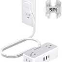 TESSAN Flat Plug Extension Cord 5 FT, Surge Protector Power Strip with 4 AC Outlets 1 USB C and 2 USB A Ports, 900 Joules Protection, Multiple Wall Outlet Extender Suitable for Office Dorm, Grey