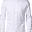 JEMITOP Men's Stretch Soft Slim Fit Dress Shirts Long Sleeve Formal Wedding Business Casual Button Down Shirt (White, S)
