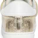 PARTY Women's Fashion Sneaker Lace Up Low Top Comfortable Cushioned Walking Shoes, Podcast, Gold Met, 8.5