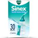 Vicks Sinex Saline Nasal Rinse Starter Kit, Drug Free Saline, Flush Out Mucus and Allergens, Fast & Effective Relief for Everyday Congestion from Sinus & Allergy, 1 Bottle + 30 Refill Packets