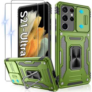 Gritup for Samsung Galaxy S21 Ultra Case with Slide Camera Cover + [HD Screen Protector2], 360 Metal Rotated Kickstand,14FT Military Grade Shockproof ProtectiveCover for Samsung S21 Ultra,Green