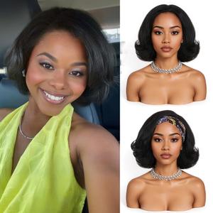 Quantum Love Half Wigs for Black Women Yaki Curly Headband Half Wig with Curly Ends Wear and Go Natural Black Synthetic Glueless Hair 10Inch