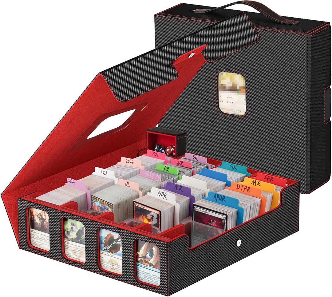 Gomyrod Card Storage Box 3200+ MTG Deck Box with 30 Colorful Divider, 4 Row Commander Trading Card Cases with Portable Handle & Display Windows, Fits for MTG/TCG/Magic Cards, Patented Design