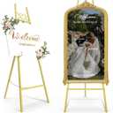 56" Gold Easel Stand for Sign, Heavy Duty Display Easel with Adjustable Chain, Heart-Shaped Envelope Design Art Easel for Paintings, Wedding Sign, Posters, Mirrors, Artwork, 8 Pcs