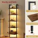 Tajsoon 5-Tier Ladder Shelf with LED Light, Wall Mounted Ladder Bookshelf with Metal Frame, Wall Ladder Bookshelf for Living Room, Bedroom, Office, Rustic Brown