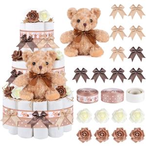 23 Pcs Diaper Cake Kit Baby Shower Bear Diaper Cake Decorations Baby Shower Diaper Cake Supplies Teddy Bear Diaper Cake Set for Birthday Party Supplies Table Centerpiece Decoration (Bear, Large)