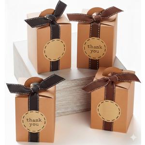 Small Gift Boxes with Ribbons & Stickers (20 Pack) 4.7” x 3.5” Brown Kraft Treat Boxes for Christmas Cookies, Candy, Decorative Candle Packaging, Jars, Mugs, Bulk, Rustic, Fall Thank You Favors Empty